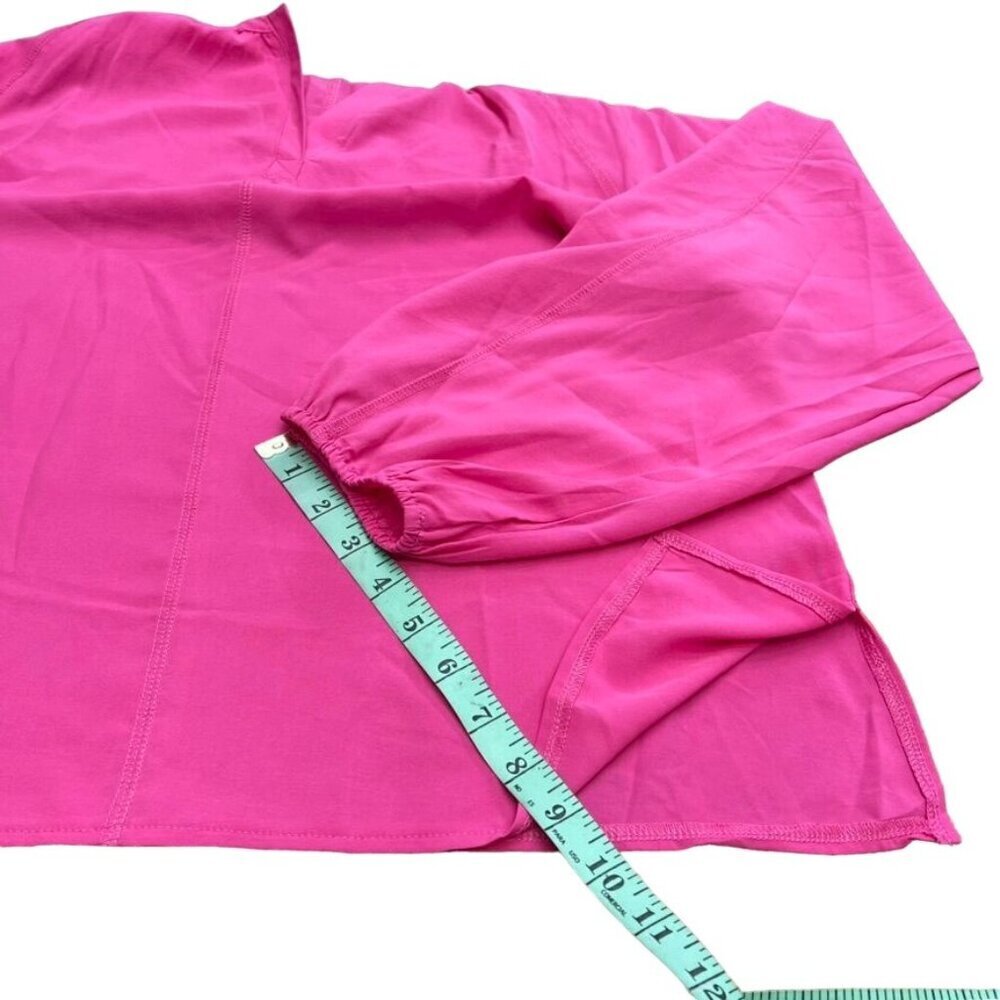 Women Hot Pink Elastic Cuffs Long Sleeve Lightweight Blouse Top Relaxe Fit Large - Picture 6 of 9